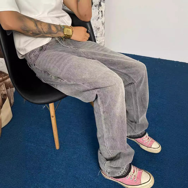 RDT Menswear| American Smoke Grey Tassel 507 Retro Cement Grey Trousers Cleanfit Jeans