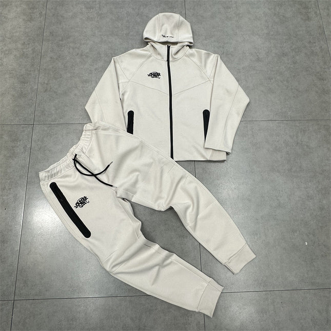 Syna Drill Contrast Stitch Hooded Cardigan Set