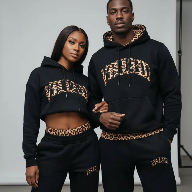 Y2K Leopard Print Hoodie Set Men's Mldrip