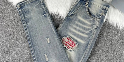 Y2K Men’s Patchwork Jeans – Slim Fit Embroidered Casual Pants Mldrip