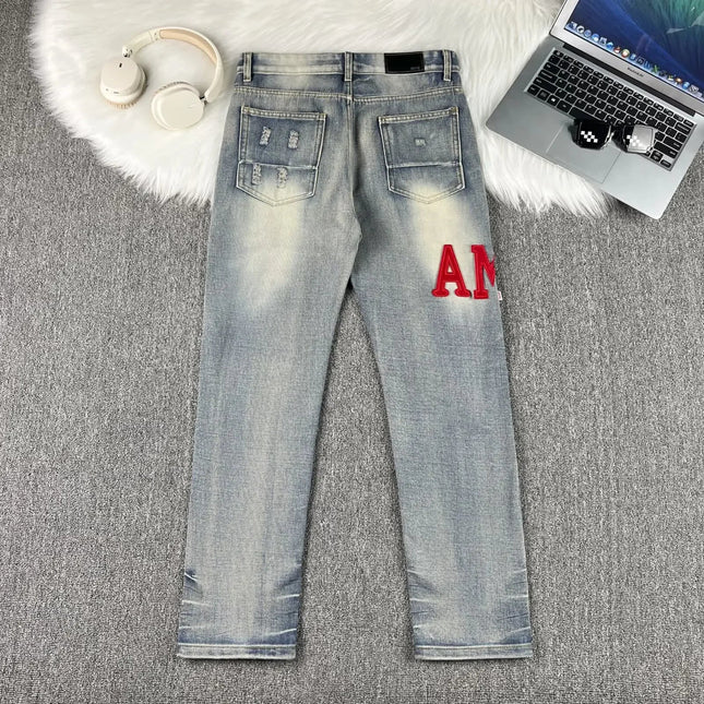 Y2K Men’s Patchwork Jeans – Slim Fit Embroidered Casual Pants Mldrip