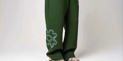 Embroidered Zip Hoodie & Pants Set Men Streetwear 2-Piece Tracksuit Green trousers Mldrip