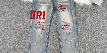 Y2K Men’s Patchwork Jeans – Slim Fit Embroidered Casual Pants Mldrip