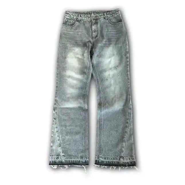 Y2K Distressed Flare Jeans Men's Gray flare Mldrip