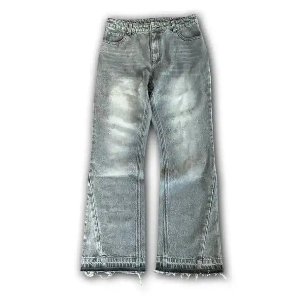 Y2K Distressed Flare Jeans Men's Gray flare Mldrip