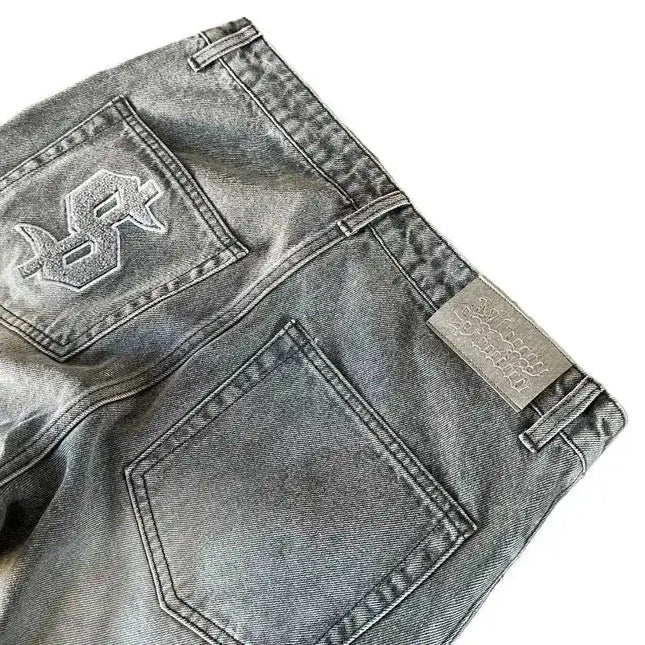 Y2K Distressed Flare Jeans Men's Gray flare Mldrip