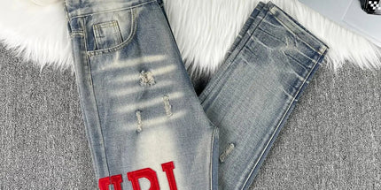 Y2K Men’s Patchwork Jeans – Slim Fit Embroidered Casual Pants Mldrip