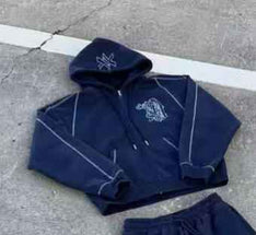 Star Print Zippered Hooded Sweatshirt KTT01 Navy Blue Top XXXL Mldrip