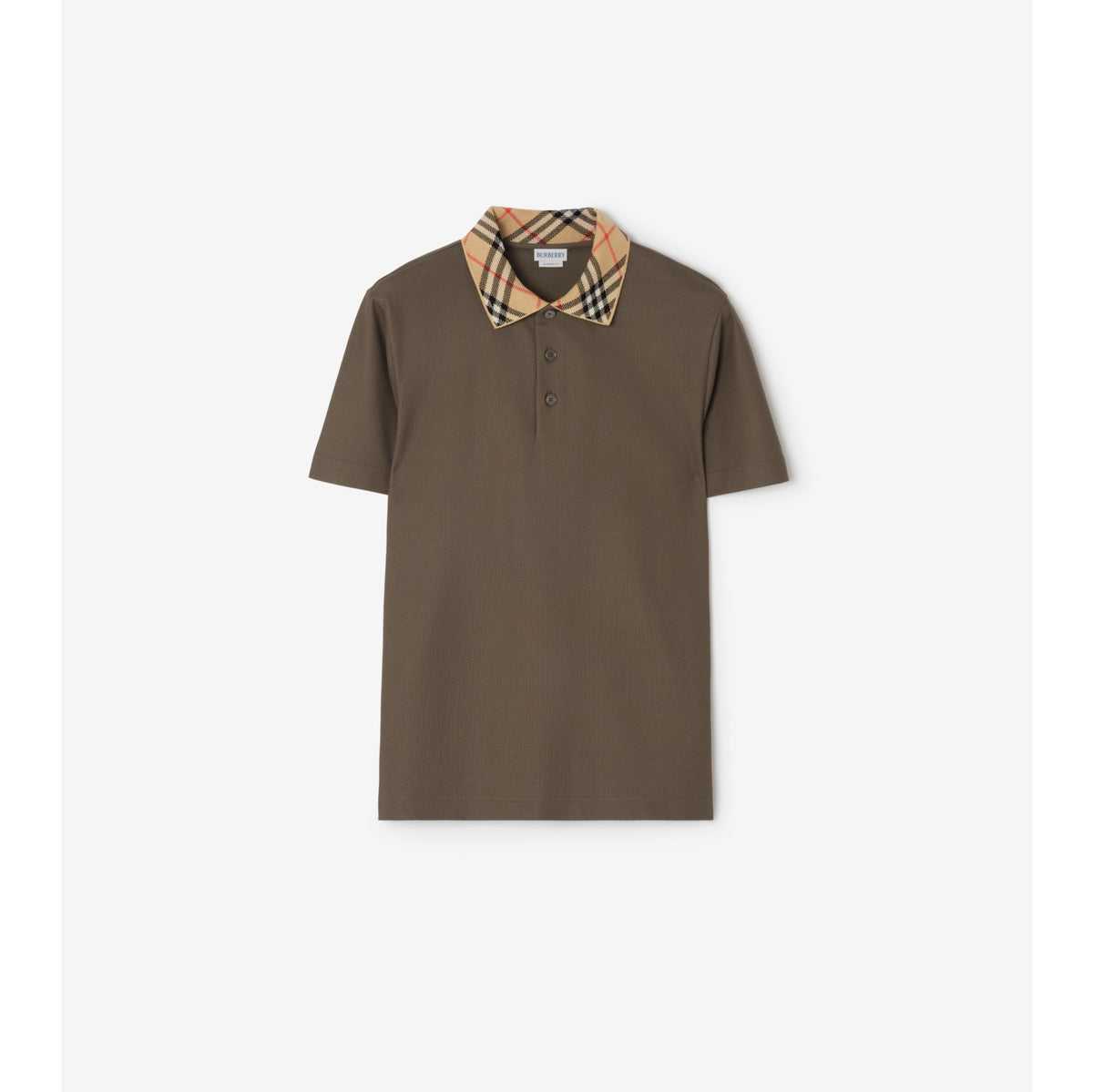 Burberry Check Collar Cotton Polo Shirt — Sepia Brown
