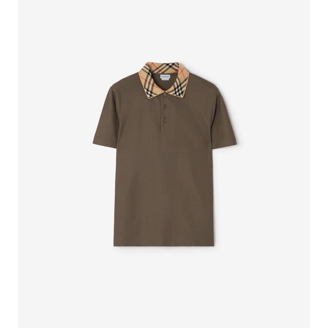 Burberry Check Collar Cotton Polo Shirt — Sepia Brown