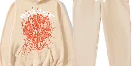 Printed Couple Hoodie and Sweatpants Set Y Beige Red Net XXL Mldrip