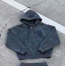 Star Print Zippered Hooded Sweatshirt KTT02 Dark Gray Top L Mldrip