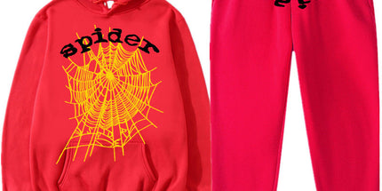 Printed Couple Hoodie and Sweatpants Set Y Red Yellow Net Black XXL Mldrip