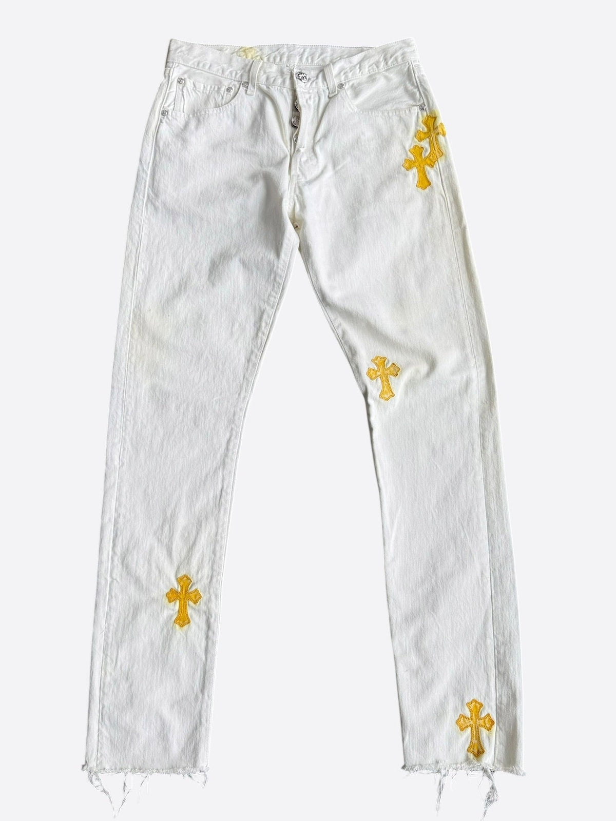 Chrome Hearts cross patch jeans – White / Yellow