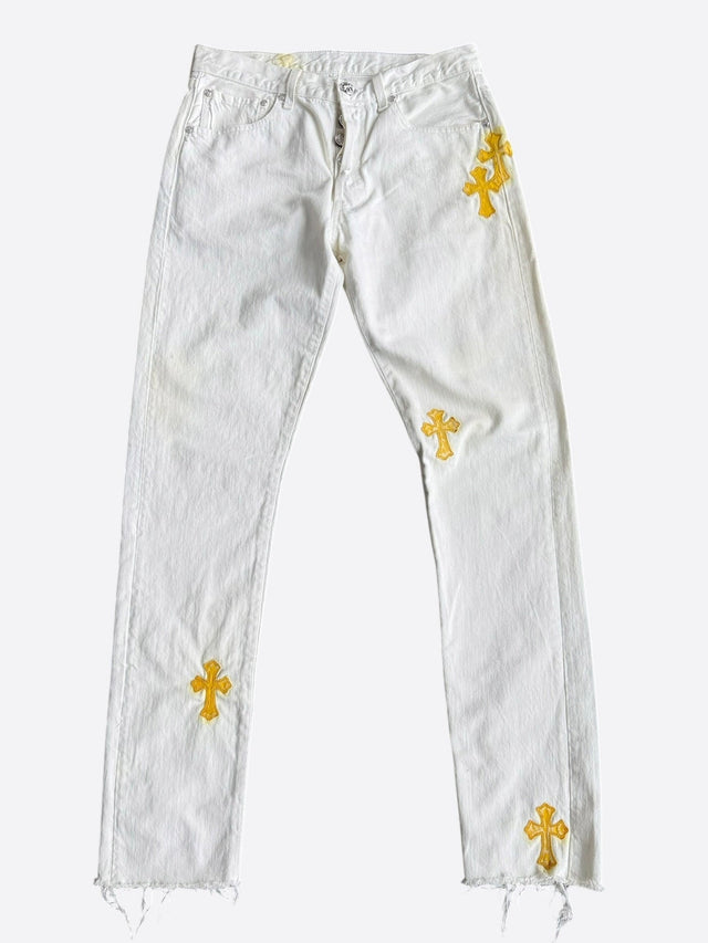 Chrome Hearts cross patch jeans – White / Yellow