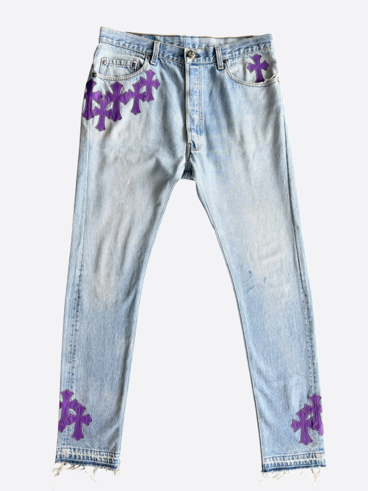 Chrome Hearts cross patch jeans – Light Blue / Purple
