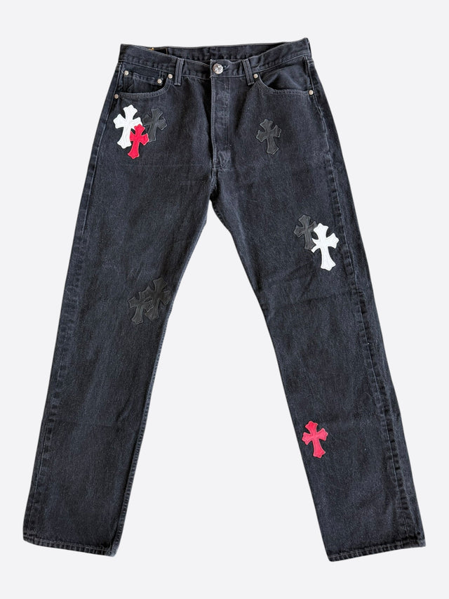 Chrome Hearts cross patch jeans – Black / White Red