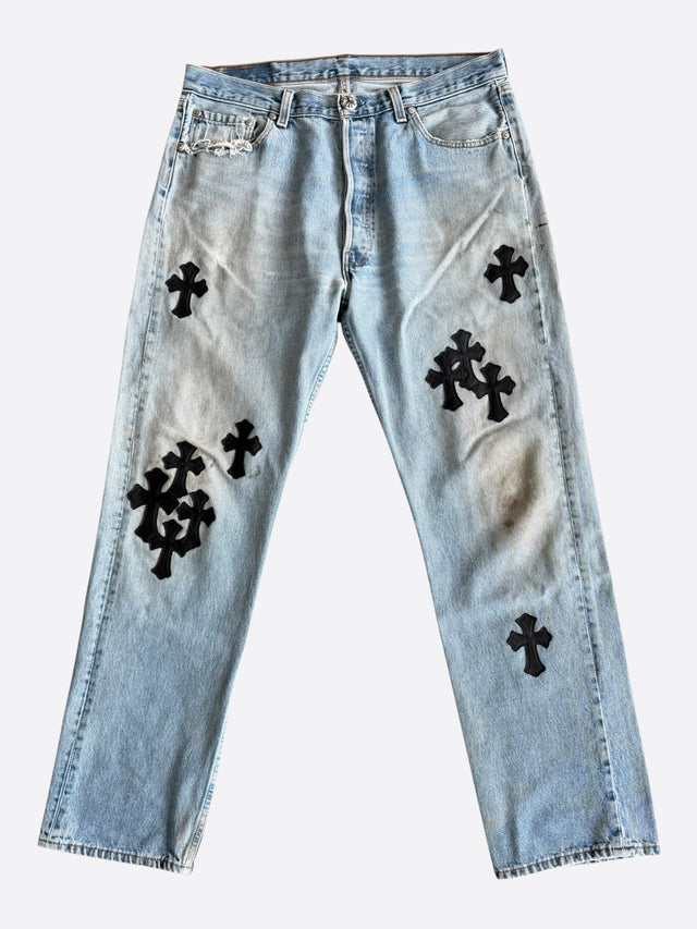 Chrome Hearts cross patch jeans – Light Blue / Black