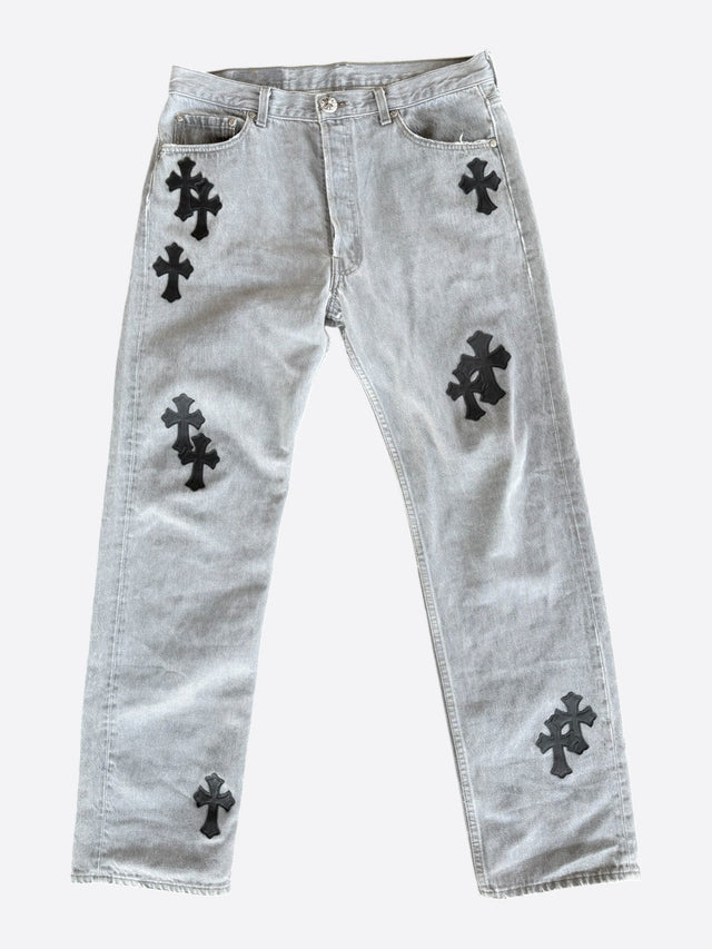 Chrome Hearts cross patch jeans – Light Grey / Black