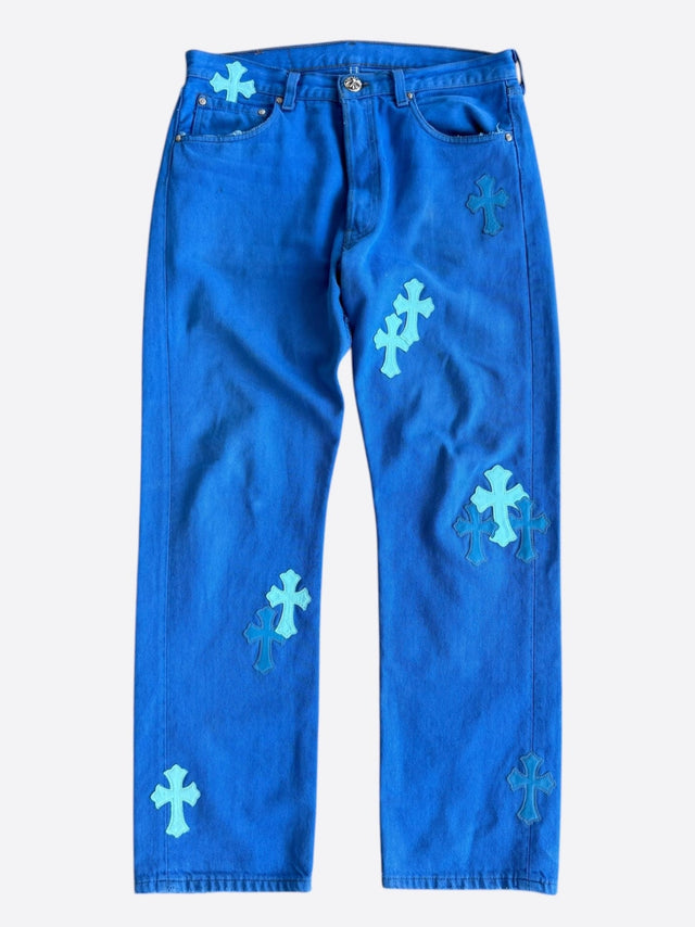 Chrome Hearts cross patch jeans – Royal Blue / Mint
