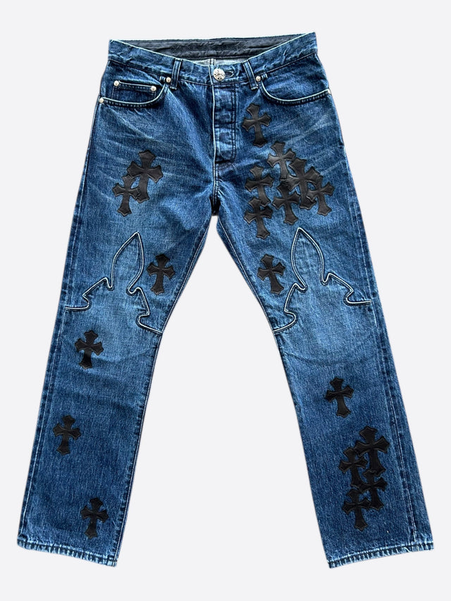 Chrome Hearts Fleur Knee Cross Patch Jeans – Blue / Black