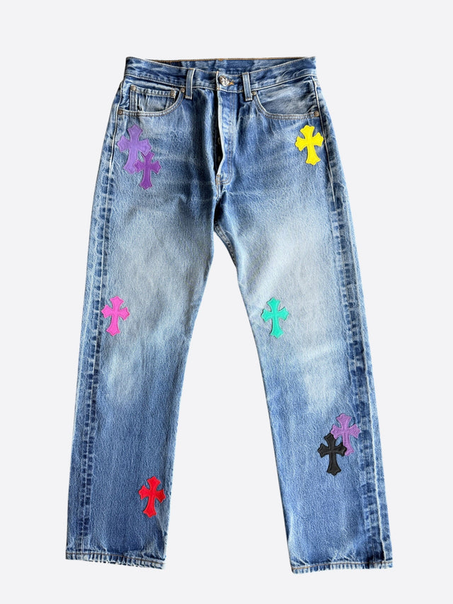 Chrome Hearts cross patch jeans – Blue / Multicolour