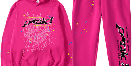 Printed Couple Hoodie and Sweatpants Set Y Rose Red Pink Net Black XL Mldrip