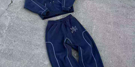 Star Print Zippered Hooded Sweatshirt KTT01 Navy Blue Set XXXXL Mldrip