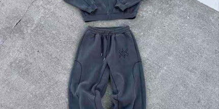 Star Print Zippered Hooded Sweatshirt KTT02 Dark Gray Set S Mldrip