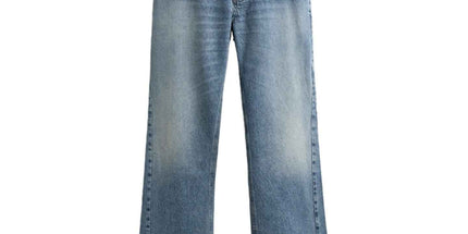Men's wide-leg washed denim pants with a mid-rise design