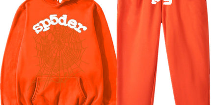 Printed Couple Hoodie and Sweatpants Set Y Orange Orange Net White XL Mldrip