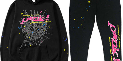 Printed Couple Hoodie and Sweatpants Set Y Black Gray Net Pink L Mldrip