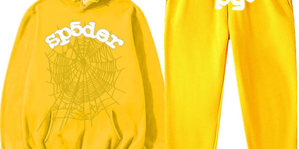 Printed Couple Hoodie and Sweatpants Set Y Yellow Yellow Net White XXL Mldrip