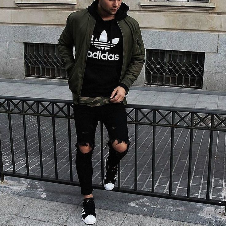 Black adidas hoodie and Superstar streetwear outfit