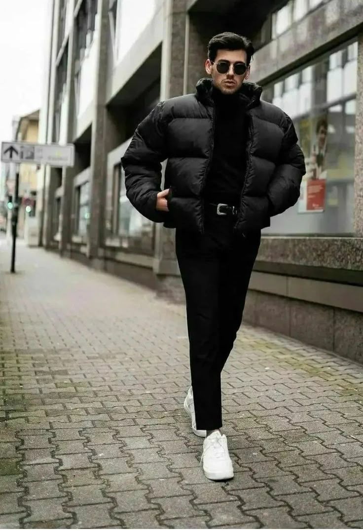 Black puffer jacket winter streetwear outfit