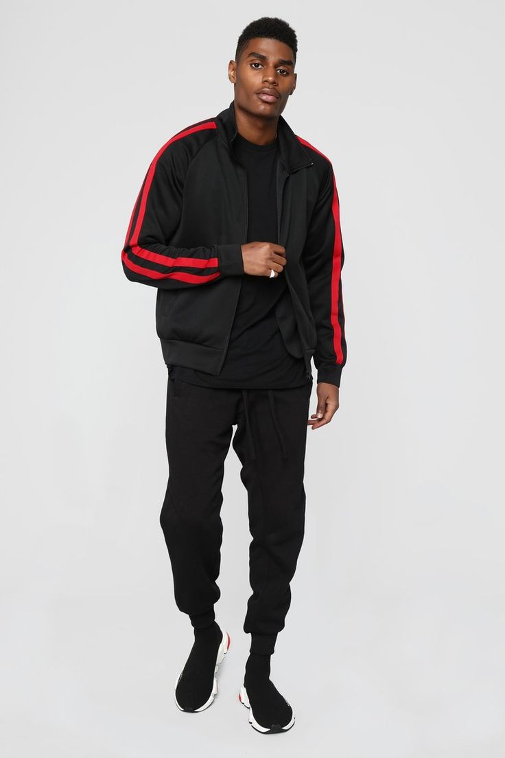 Black and red track jacket streetwear style