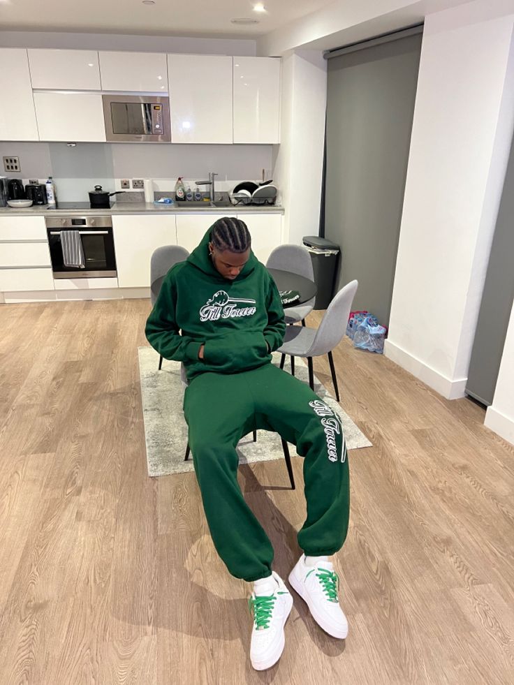 Green tracksuit streetwear outfit