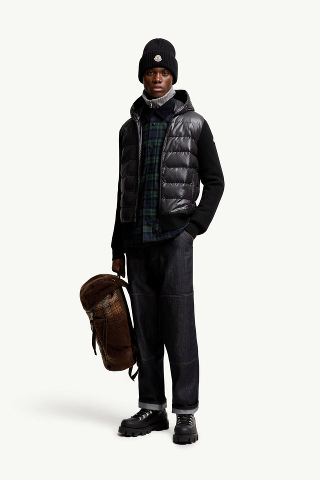 Moncler Padded Wool Zip-Up Hoodie in Black