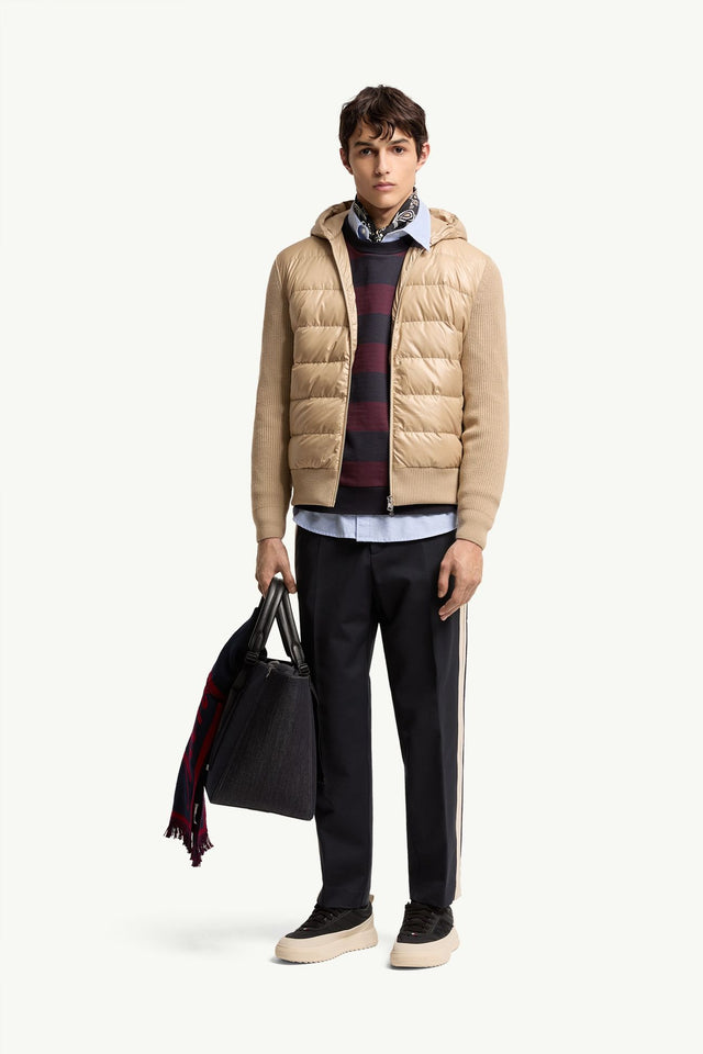 Moncler Padded Wool Zip-Up Hoodie in Light Beige