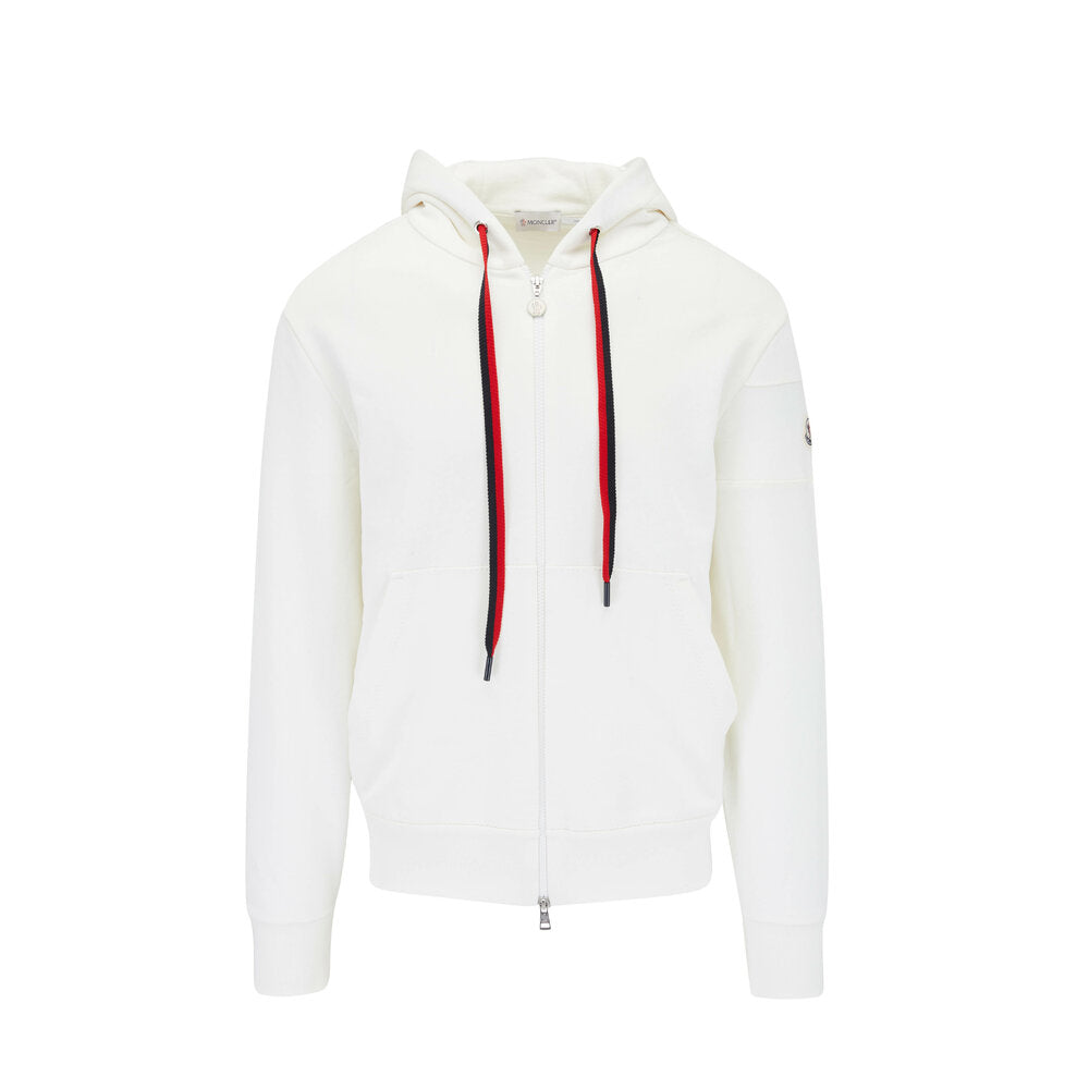 Moncler white cotton zip-up hoodie