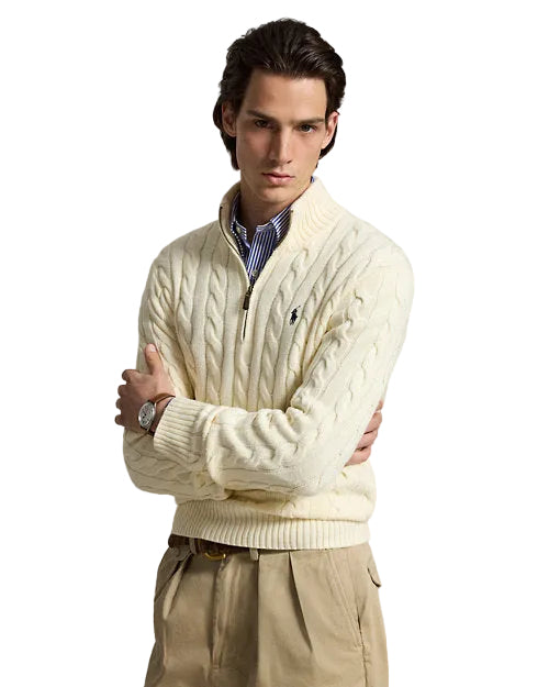 Polo Ralph Lauren Cable-Knit Cotton Quarter-Zip Jumper in Andover Cream