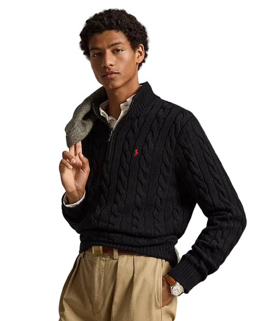 Polo Ralph Lauren Cable-Knit Cotton Quarter-Zip Jumper in Polo Black
