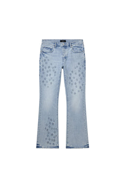 Purple P004 Monogram Embossed Flare Jeans