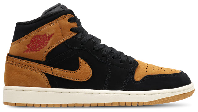 Jordan AJ1 Mid - Black-Flax-Varsity Red