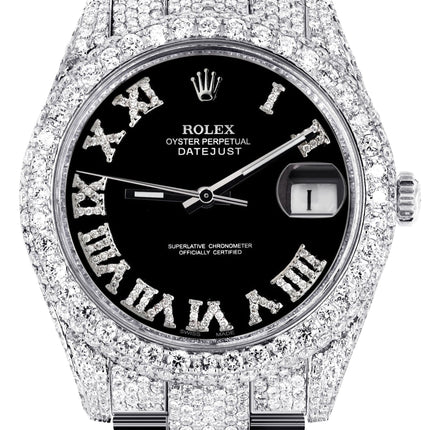 Customized Rolex Datejust 41 iced-out watch with black Roman numeral dial