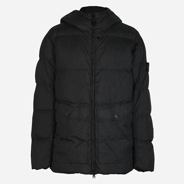 Stone Island Crinkle Reps NY Padded Hood Jacket in Black