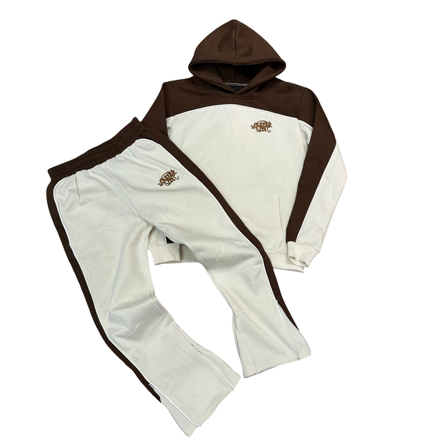 Syna World Team Pipe Tracksuit in Brown and Cream