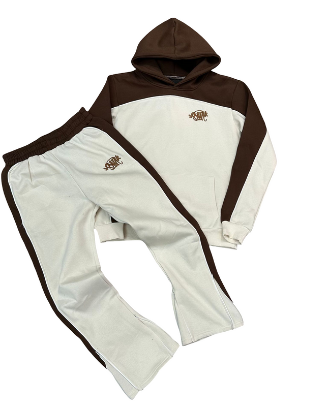 Syna World Team Pipe Tracksuit in Brown and Cream